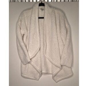 Lucky Brand Womens Cream Sherpa Fleece Open Front Draped Cardigan Sweater Medium